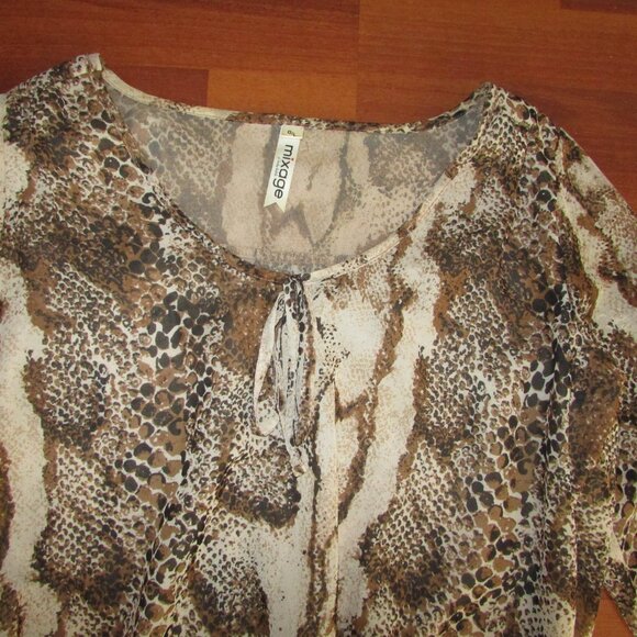 Animal Print Sheer Rusched Blouse - Large - Picture 2 of 7